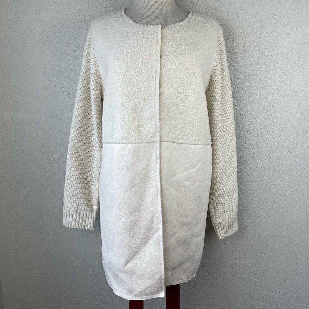 Anthropologie Dor Dor Couture Cream Button Down Fleece Jacket Size L EUC